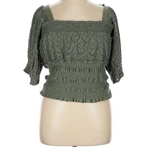 Cottagecore Women's Grey Eyelet Top (XL)